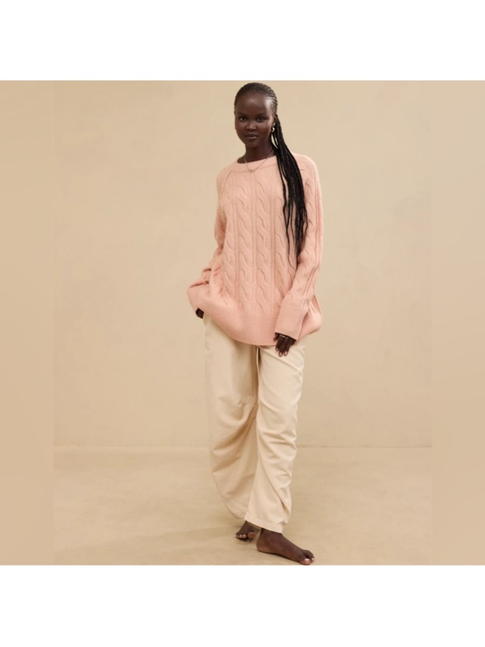 Aerie unREAL Cable Knit Crew Sweater in Pink size small- very oversized #1467